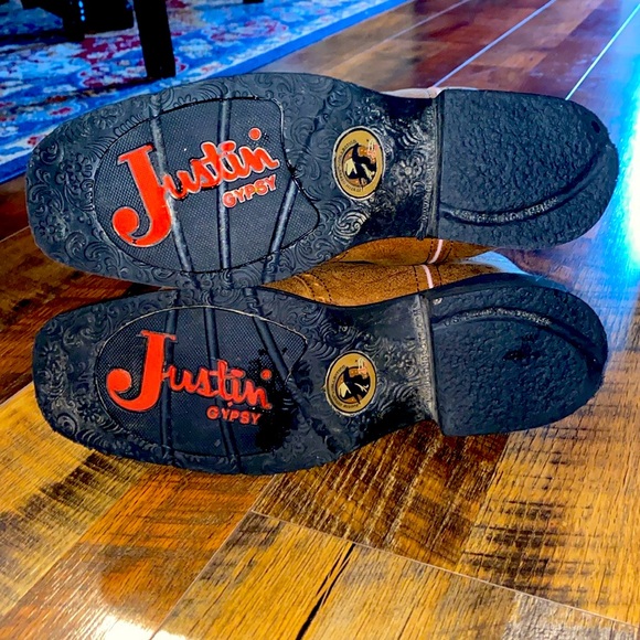 WOMEN EMBROIDERED CHUNKY LOW SLIP ON SHORT BOOTS Justin Gypsy Size 11 square toe - Picture 5 of 6